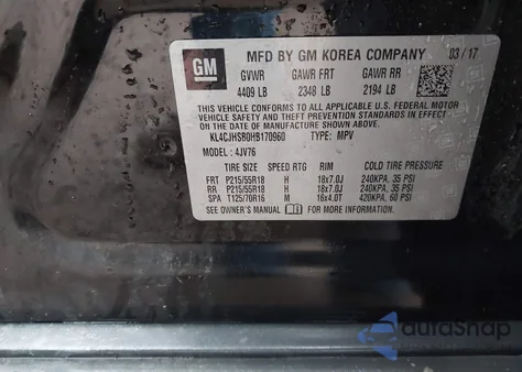 2017 Buick Encore Premium from USA, damaged, VIN KL4CJHSB0HB170960